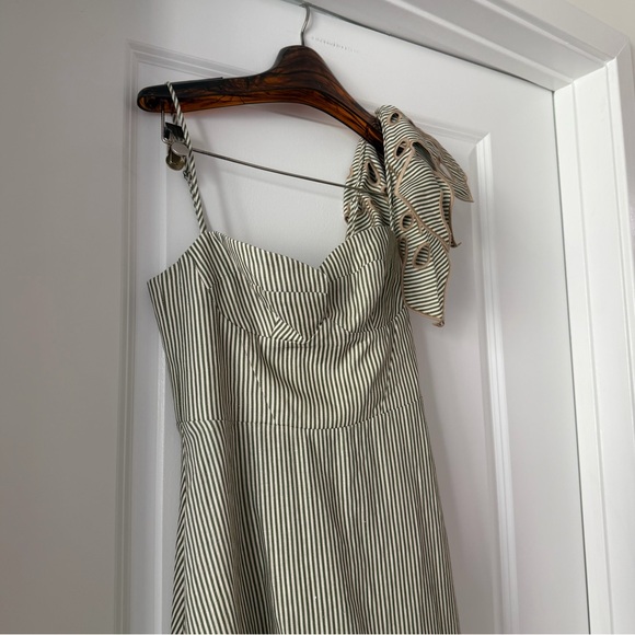 Farm Rio Green Striped 3d Monstera Leaf Midi Dress - Picture 2 of 9